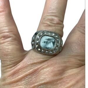 Silver tone unisex CZ signet ring